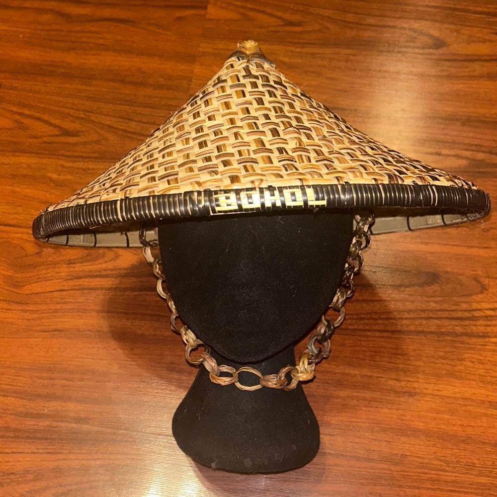 VTG Traditional Filipino Bohol Salakot Woven Natural Straw Conical Hat HTF